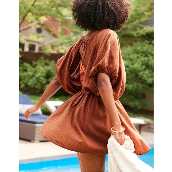 NWOT Aerie Hot Pink Gauzy Golden Hour Mini Dress Open Back Beach Coverup L - Picture 3 of 11